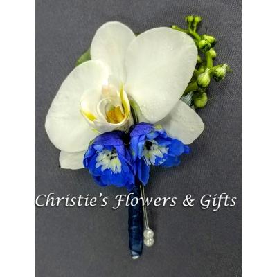 Phalaenopsis Orchid and Delphinium Boutonniere
