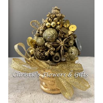 Mini Christmas Tree natural spice Ornament - Gold 