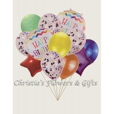 Happy Birthday Confetti Extra Large Balloon Bouquet With Flowers