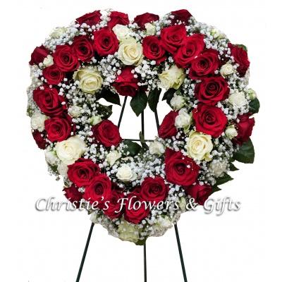 Red and White Rose Heart Wreath