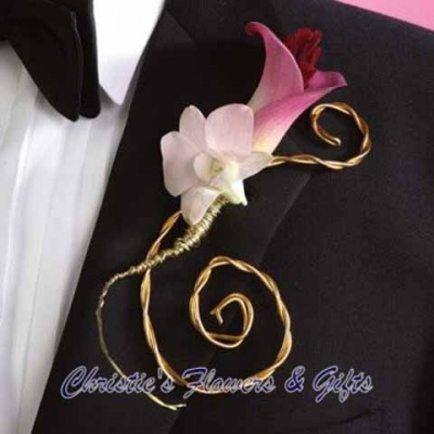 Orchid and Calla Lily Metal Twist Boutonniere