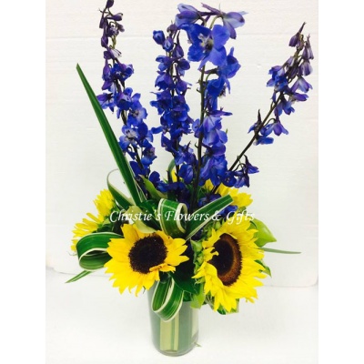 Sunflowers & Delphinium 